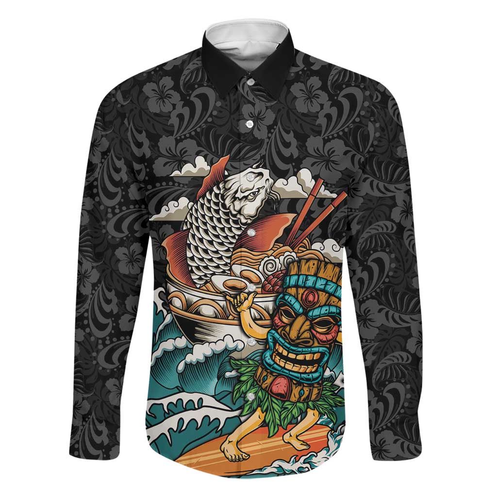 Personalized Japanese Koi Fish Ramen Family Matching Short Sleeve Bodycon Dress and Hawaiian Shirt Tiki Surfing Wagara Hibiscus Pattern