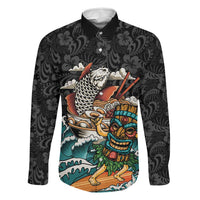 Personalized Japanese Koi Fish Ramen Family Matching Short Sleeve Bodycon Dress and Hawaiian Shirt Tiki Surfing Wagara Hibiscus Pattern