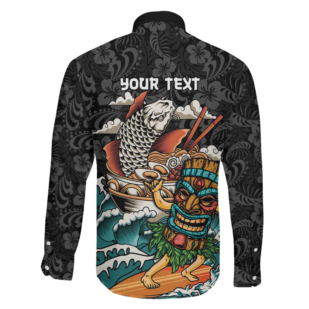 Personalized Japanese Koi Fish Ramen Family Matching Short Sleeve Bodycon Dress and Hawaiian Shirt Tiki Surfing Wagara Hibiscus Pattern