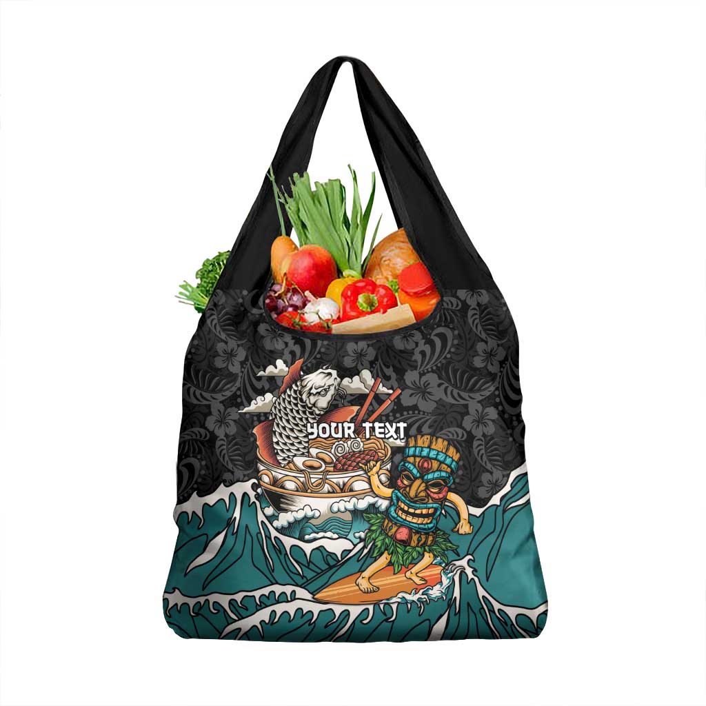 Personalized Japanese Koi Fish Ramen Grocery Bag Tiki Surfing Wagara Hibiscus Pattern - Wonder Print Shop