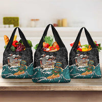 Personalized Japanese Koi Fish Ramen Grocery Bag Tiki Surfing Wagara Hibiscus Pattern - Wonder Print Shop