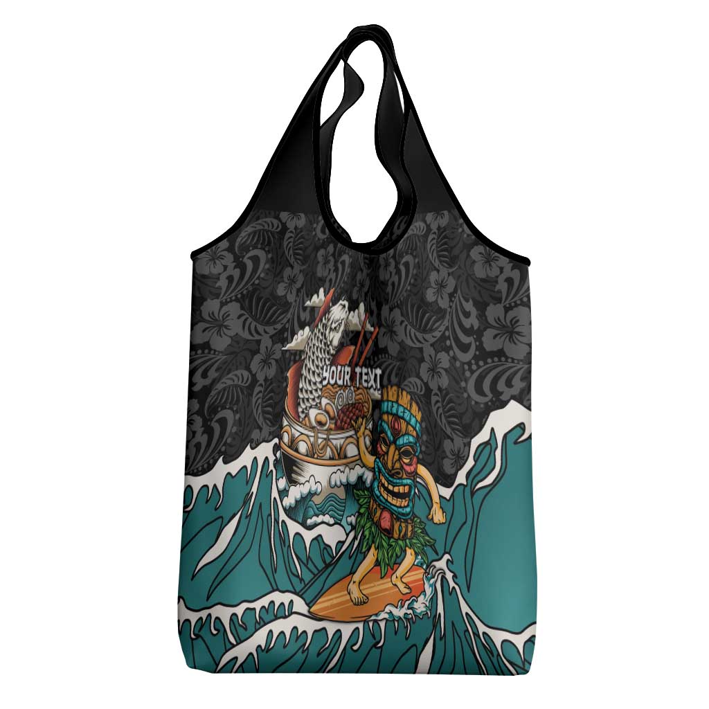 Personalized Japanese Koi Fish Ramen Grocery Bag Tiki Surfing Wagara Hibiscus Pattern - Wonder Print Shop