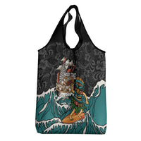 Personalized Japanese Koi Fish Ramen Grocery Bag Tiki Surfing Wagara Hibiscus Pattern - Wonder Print Shop