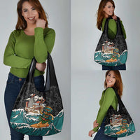 Personalized Japanese Koi Fish Ramen Grocery Bag Tiki Surfing Wagara Hibiscus Pattern - Wonder Print Shop