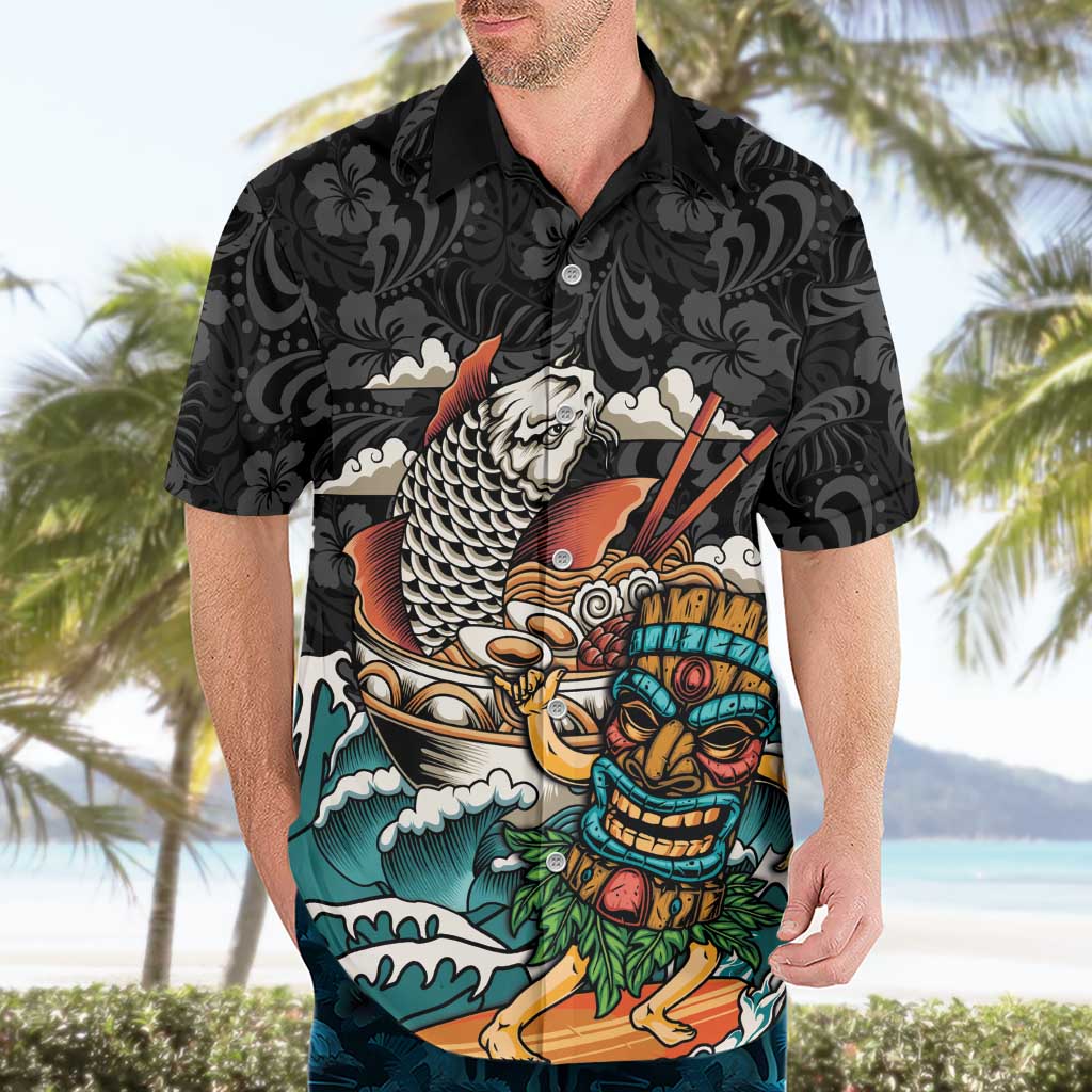 Personalized Japanese Koi Fish Ramen Hawaiian Shirt Tiki Surfing Wagara Hibiscus Pattern - Wonder Print Shop