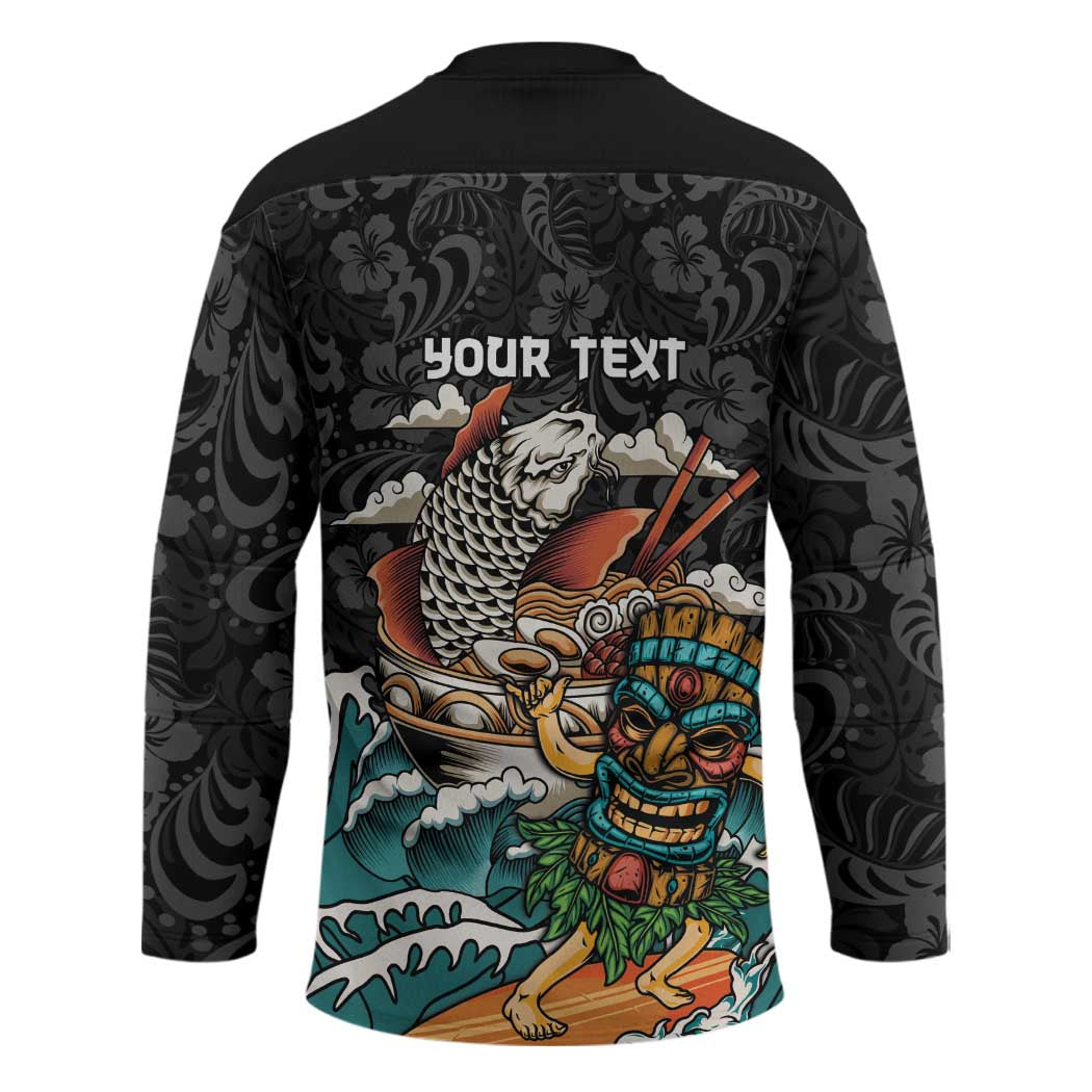 Personalized Japanese Koi Fish Ramen Hockey Jersey Tiki Surfing Wagara Hibiscus Pattern - Wonder Print Shop