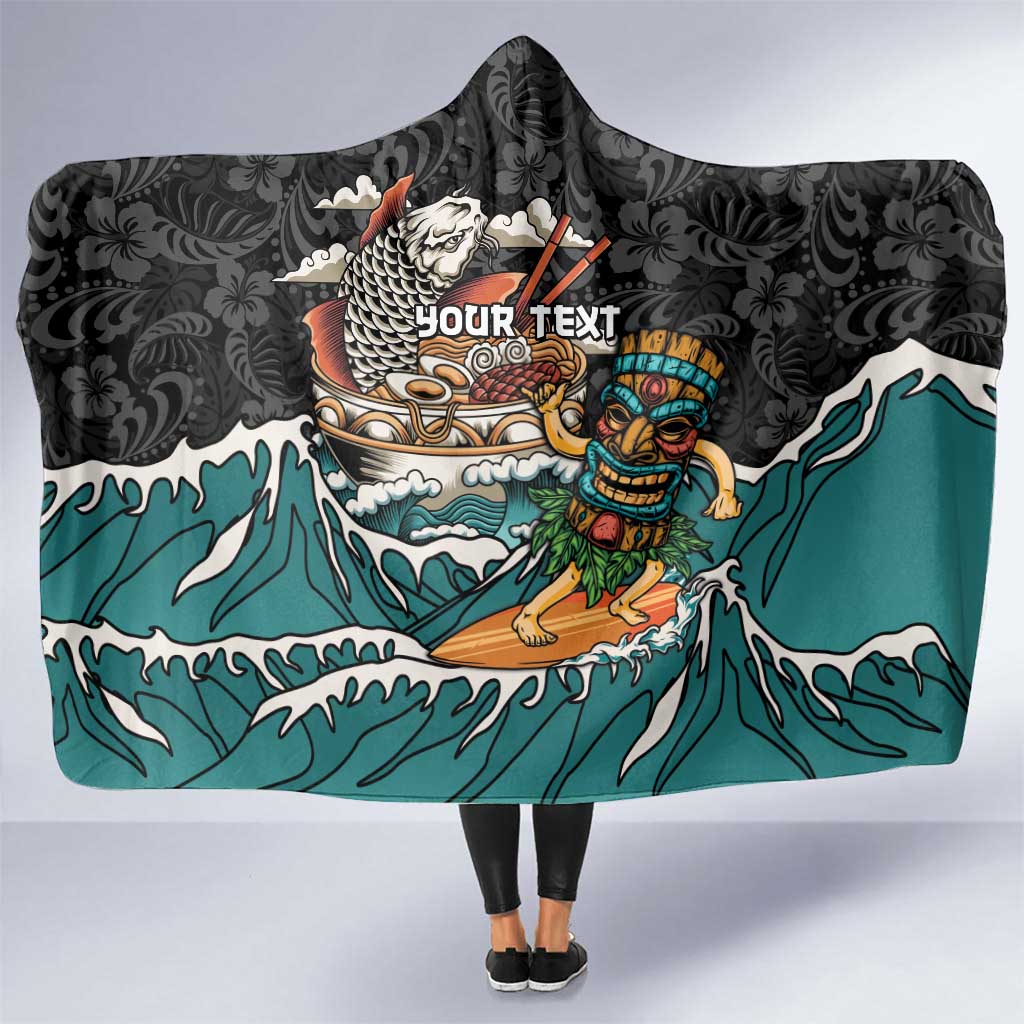 Personalized Japanese Koi Fish Ramen Hooded Blanket Tiki Surfing Wagara Hibiscus Pattern - Wonder Print Shop