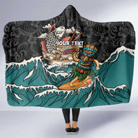 Personalized Japanese Koi Fish Ramen Hooded Blanket Tiki Surfing Wagara Hibiscus Pattern - Wonder Print Shop