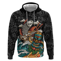 Personalized Japanese Koi Fish Ramen Hoodie Tiki Surfing Wagara Hibiscus Pattern - Wonder Print Shop