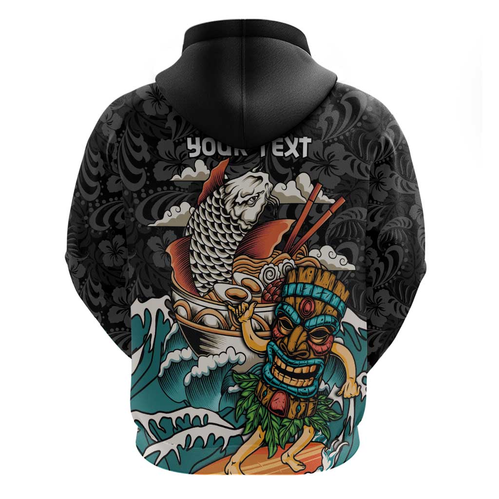 Personalized Japanese Koi Fish Ramen Hoodie Tiki Surfing Wagara Hibiscus Pattern - Wonder Print Shop
