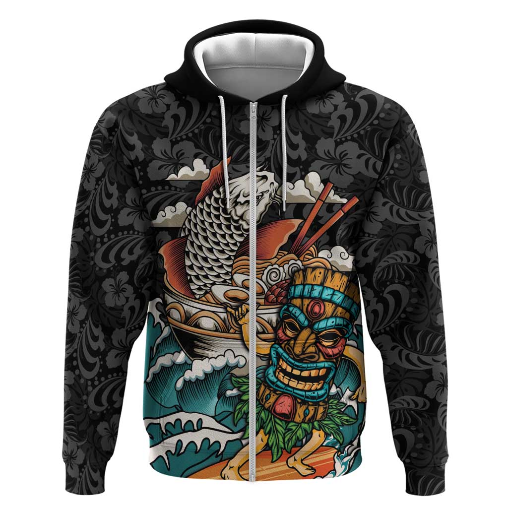 Personalized Japanese Koi Fish Ramen Hoodie Tiki Surfing Wagara Hibiscus Pattern - Wonder Print Shop