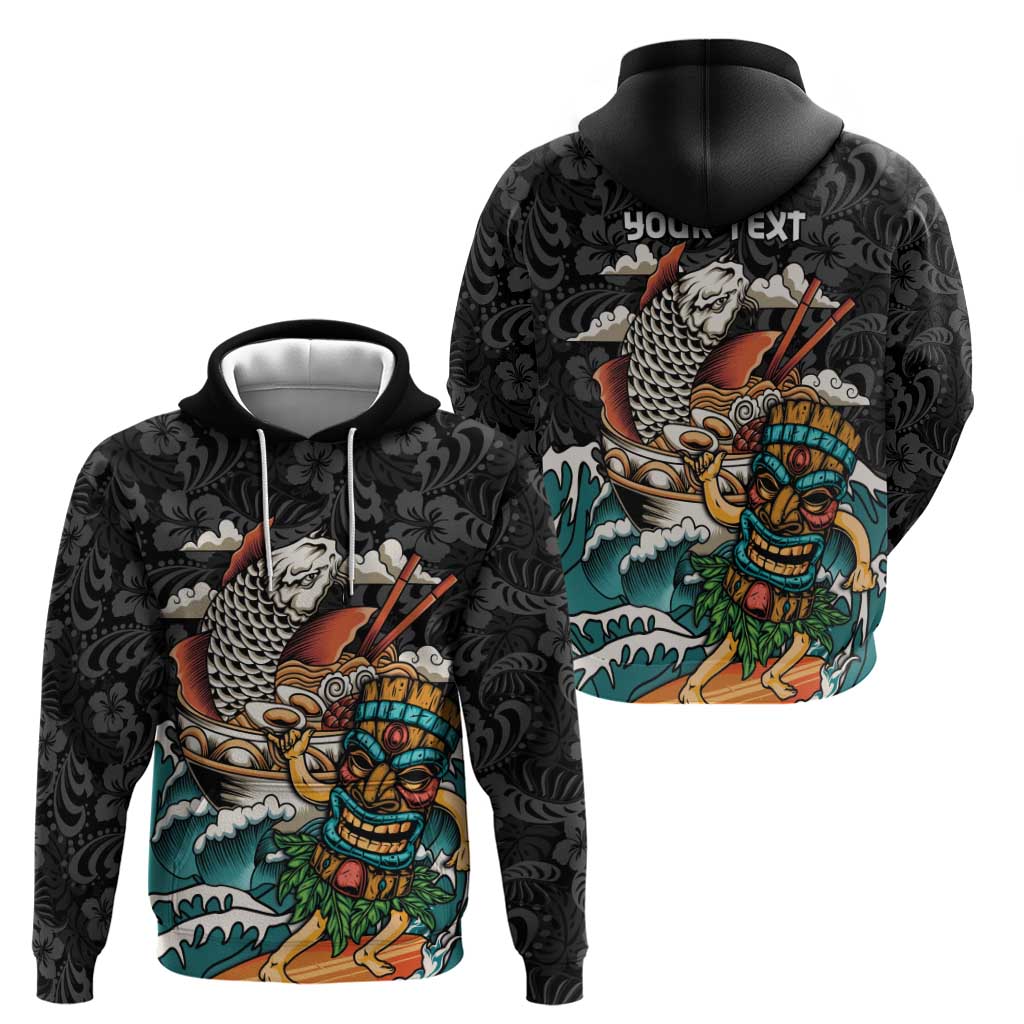 Personalized Japanese Koi Fish Ramen Hoodie Tiki Surfing Wagara Hibiscus Pattern - Wonder Print Shop