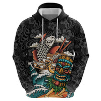 Personalized Japanese Koi Fish Ramen Hoodie Tiki Surfing Wagara Hibiscus Pattern - Wonder Print Shop