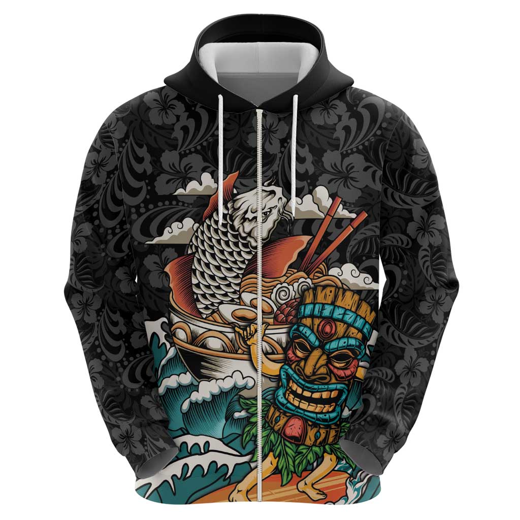 Personalized Japanese Koi Fish Ramen Hoodie Tiki Surfing Wagara Hibiscus Pattern - Wonder Print Shop