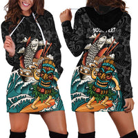 Personalized Japanese Koi Fish Ramen Hoodie Dress Tiki Surfing Wagara Hibiscus Pattern - Wonder Print Shop