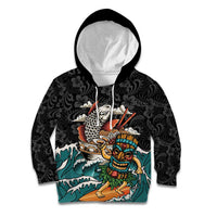 Personalized Japanese Koi Fish Ramen Kid Hoodie Tiki Surfing Wagara Hibiscus Pattern - Wonder Print Shop