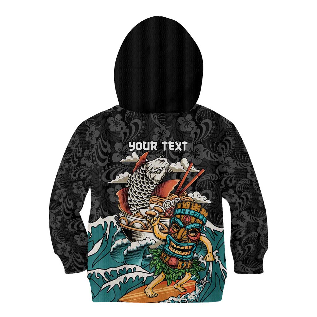 Personalized Japanese Koi Fish Ramen Kid Hoodie Tiki Surfing Wagara Hibiscus Pattern - Wonder Print Shop