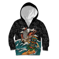 Personalized Japanese Koi Fish Ramen Kid Hoodie Tiki Surfing Wagara Hibiscus Pattern - Wonder Print Shop