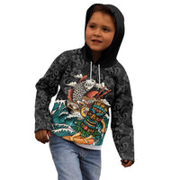 Personalized Japanese Koi Fish Ramen Kid Hoodie Tiki Surfing Wagara Hibiscus Pattern - Wonder Print Shop