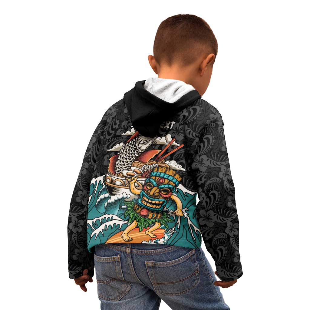 Personalized Japanese Koi Fish Ramen Kid Hoodie Tiki Surfing Wagara Hibiscus Pattern - Wonder Print Shop