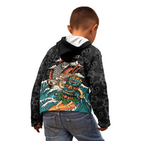 Personalized Japanese Koi Fish Ramen Kid Hoodie Tiki Surfing Wagara Hibiscus Pattern - Wonder Print Shop