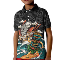 Personalized Japanese Koi Fish Ramen Kid Polo Shirt Tiki Surfing Wagara Hibiscus Pattern - Wonder Print Shop