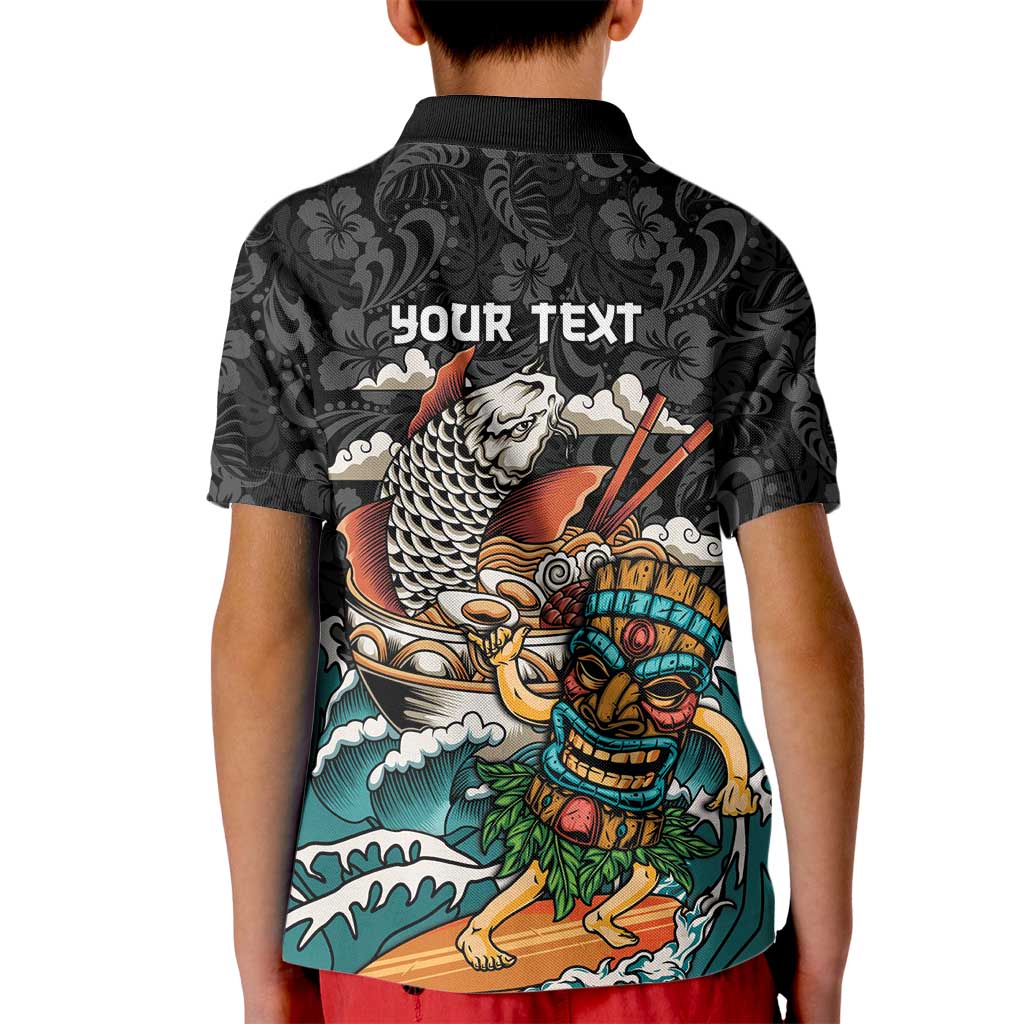 Personalized Japanese Koi Fish Ramen Kid Polo Shirt Tiki Surfing Wagara Hibiscus Pattern - Wonder Print Shop