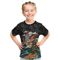 Personalized Japanese Koi Fish Ramen Kid T Shirt Tiki Surfing Wagara Hibiscus Pattern - Wonder Print Shop