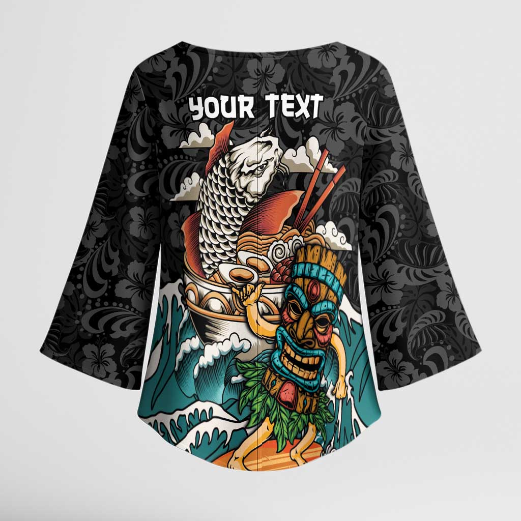 Personalized Japanese Koi Fish Ramen Kimono Sleeve Blouse Tiki Surfing Wagara Hibiscus Pattern - Wonder Print Shop