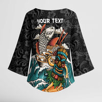Personalized Japanese Koi Fish Ramen Kimono Sleeve Blouse Tiki Surfing Wagara Hibiscus Pattern - Wonder Print Shop