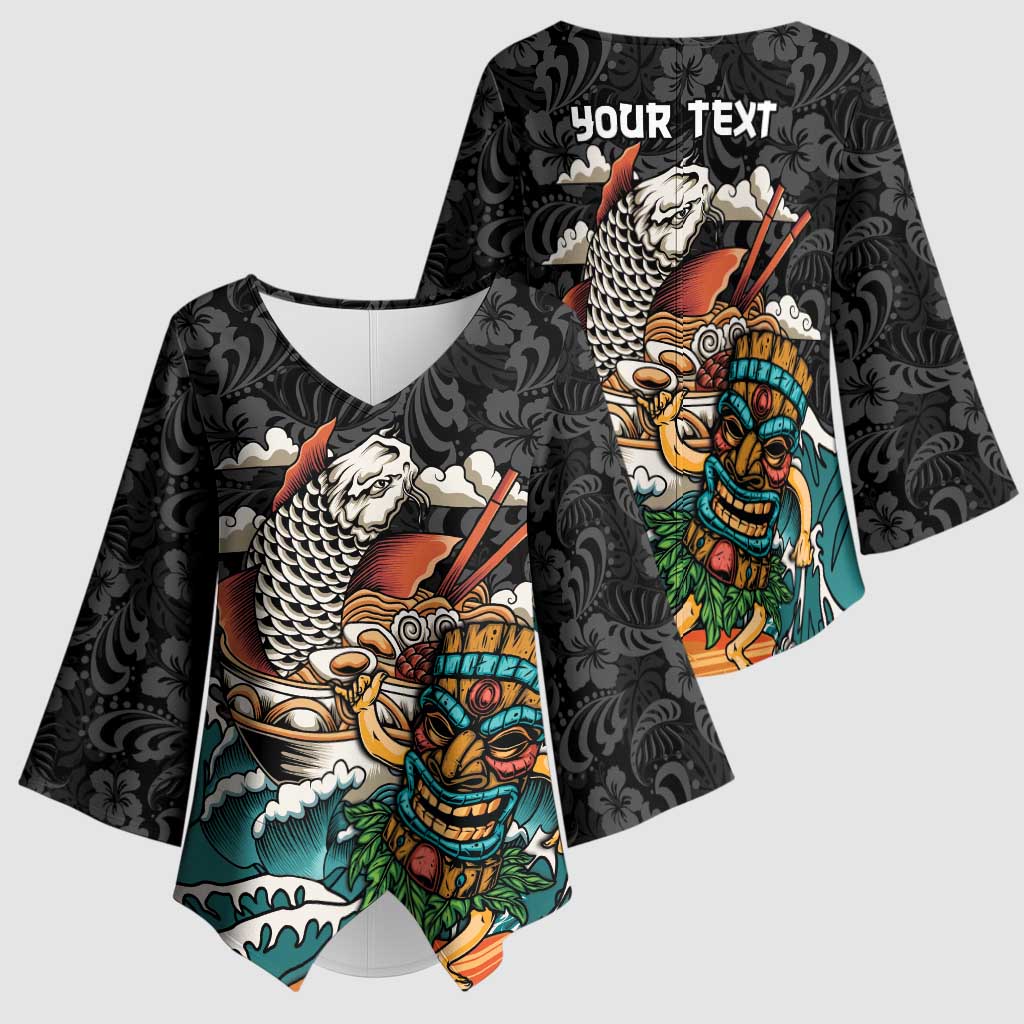 Personalized Japanese Koi Fish Ramen Kimono Sleeve Blouse Tiki Surfing Wagara Hibiscus Pattern - Wonder Print Shop