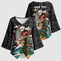 Personalized Japanese Koi Fish Ramen Kimono Sleeve Blouse Tiki Surfing Wagara Hibiscus Pattern - Wonder Print Shop