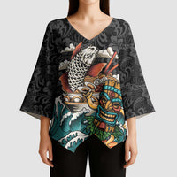Personalized Japanese Koi Fish Ramen Kimono Sleeve Blouse Tiki Surfing Wagara Hibiscus Pattern - Wonder Print Shop