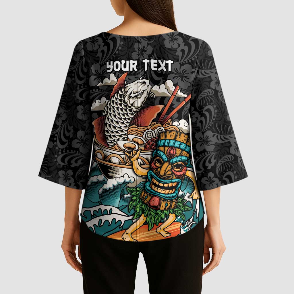 Personalized Japanese Koi Fish Ramen Kimono Sleeve Blouse Tiki Surfing Wagara Hibiscus Pattern - Wonder Print Shop