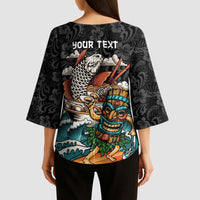 Personalized Japanese Koi Fish Ramen Kimono Sleeve Blouse Tiki Surfing Wagara Hibiscus Pattern - Wonder Print Shop