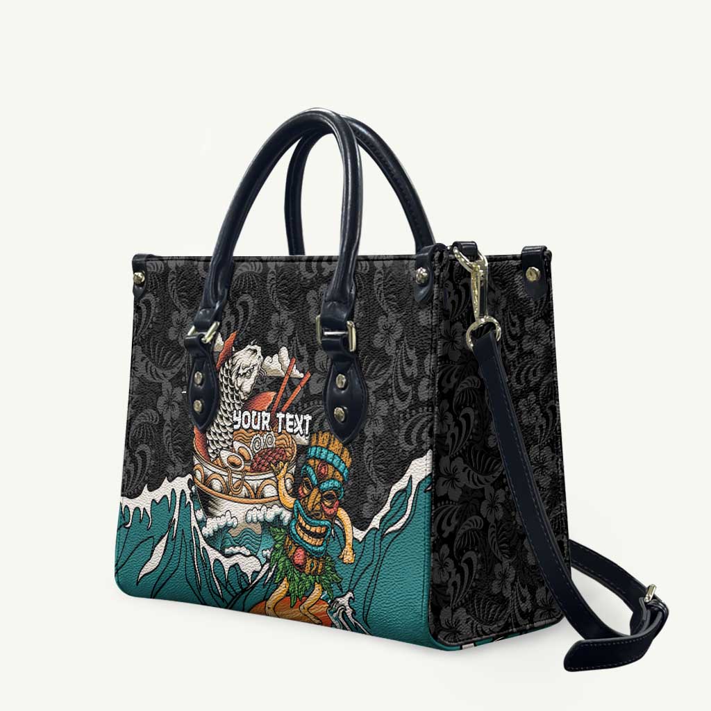 Personalized Japanese Koi Fish Ramen Leather Bag Tiki Surfing Wagara Hibiscus Pattern - Wonder Print Shop