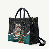 Personalized Japanese Koi Fish Ramen Leather Bag Tiki Surfing Wagara Hibiscus Pattern - Wonder Print Shop