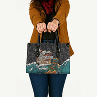 Personalized Japanese Koi Fish Ramen Leather Bag Tiki Surfing Wagara Hibiscus Pattern - Wonder Print Shop