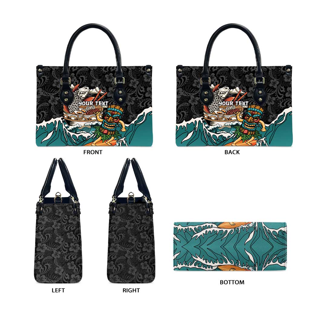 Personalized Japanese Koi Fish Ramen Leather Bag Tiki Surfing Wagara Hibiscus Pattern - Wonder Print Shop