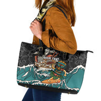 Personalized Japanese Koi Fish Ramen Leather Tote Bag Tiki Surfing Wagara Hibiscus Pattern - Wonder Print Shop