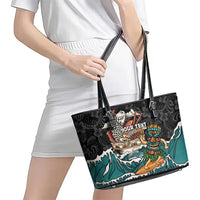 Personalized Japanese Koi Fish Ramen Leather Tote Bag Tiki Surfing Wagara Hibiscus Pattern - Wonder Print Shop