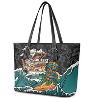 Personalized Japanese Koi Fish Ramen Leather Tote Bag Tiki Surfing Wagara Hibiscus Pattern - Wonder Print Shop