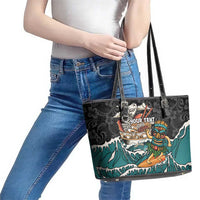 Personalized Japanese Koi Fish Ramen Leather Tote Bag Tiki Surfing Wagara Hibiscus Pattern - Wonder Print Shop