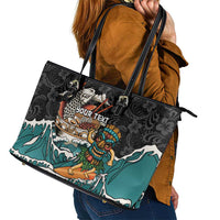 Personalized Japanese Koi Fish Ramen Leather Tote Bag Tiki Surfing Wagara Hibiscus Pattern - Wonder Print Shop