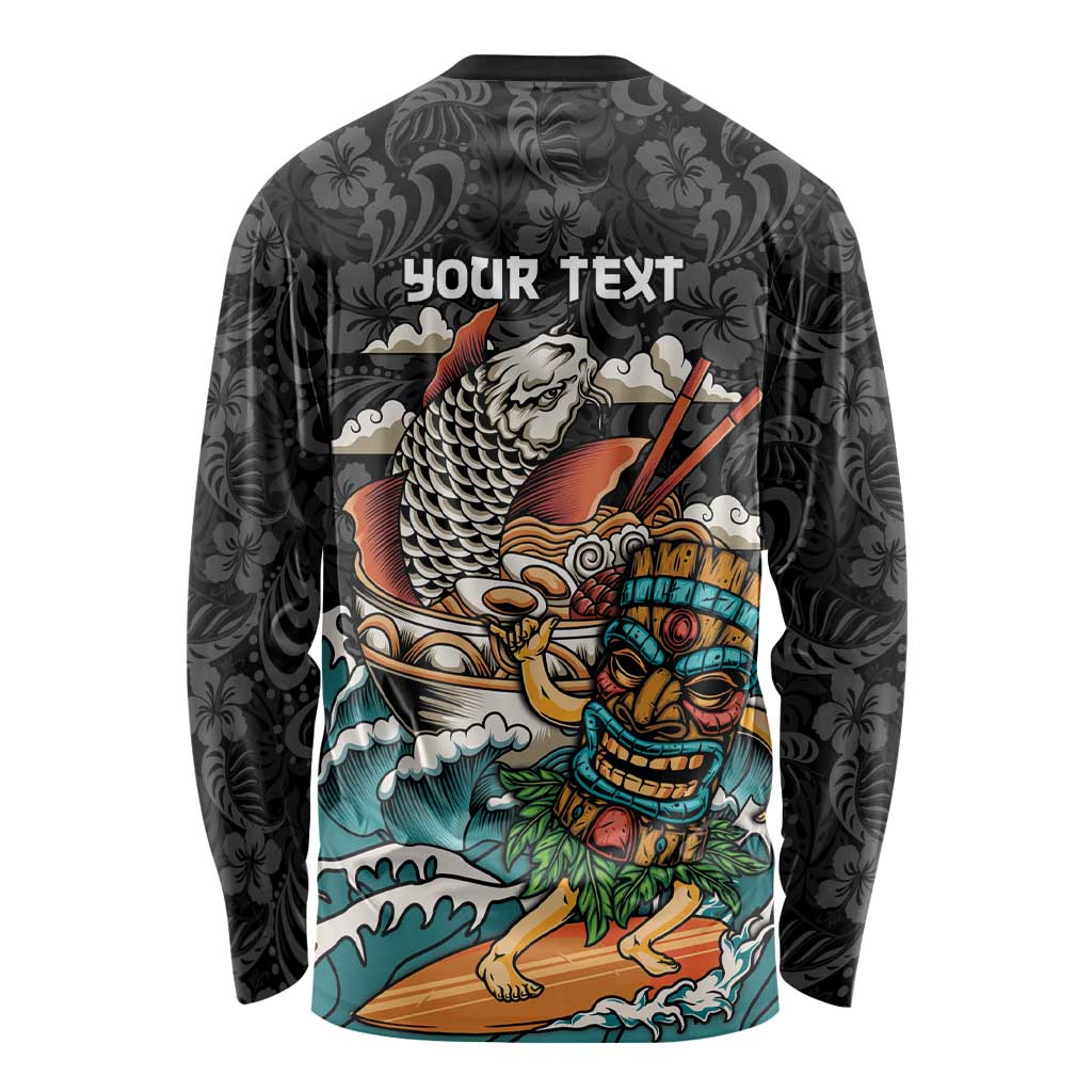Personalized Japanese Koi Fish Ramen Long Sleeve Shirt Tiki Surfing Wagara Hibiscus Pattern - Wonder Print Shop