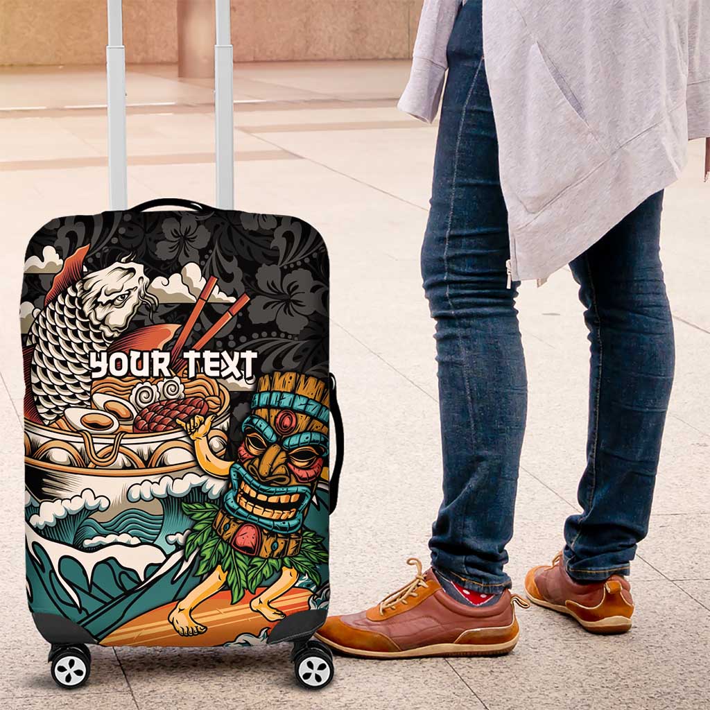 Personalized Japanese Koi Fish Ramen Luggage Cover Tiki Surfing Wagara Hibiscus Pattern - Wonder Print Shop