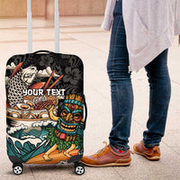 Personalized Japanese Koi Fish Ramen Luggage Cover Tiki Surfing Wagara Hibiscus Pattern - Wonder Print Shop