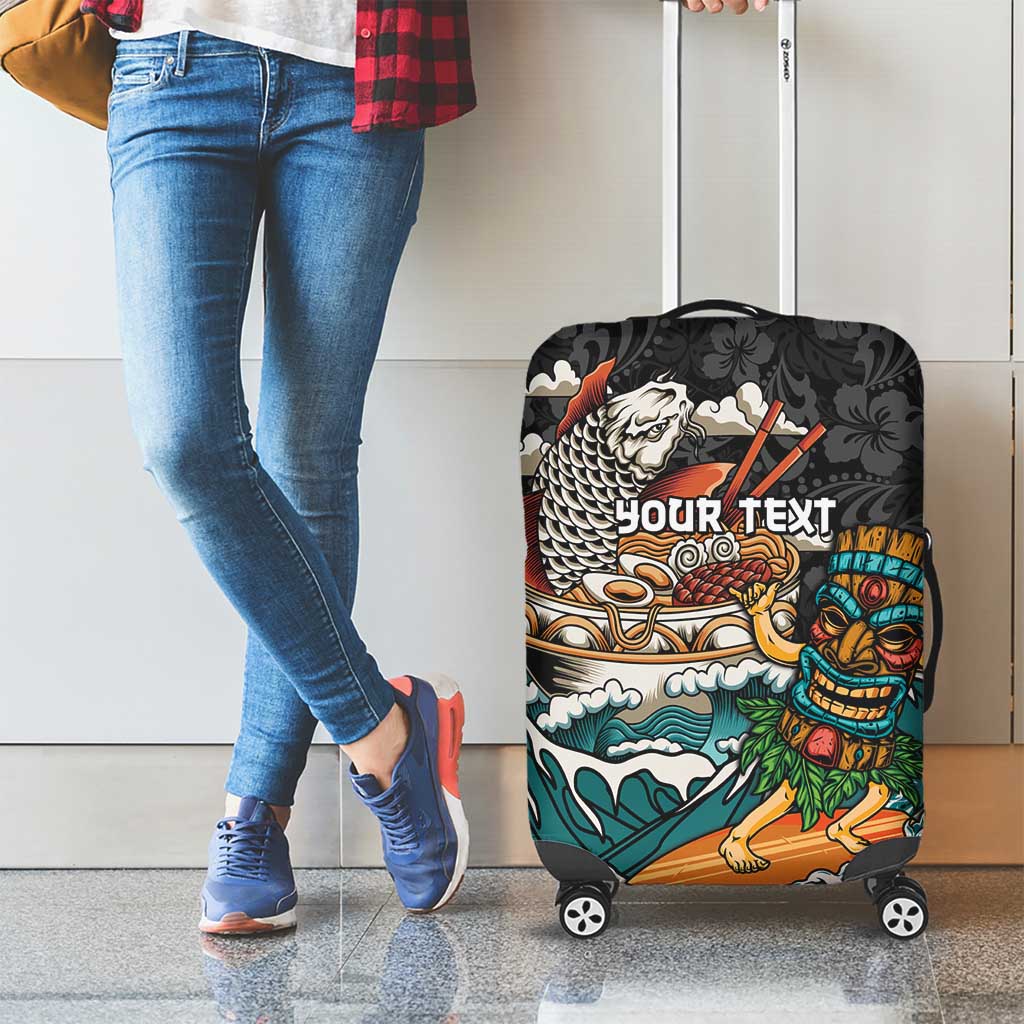 Personalized Japanese Koi Fish Ramen Luggage Cover Tiki Surfing Wagara Hibiscus Pattern - Wonder Print Shop