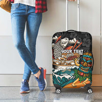Personalized Japanese Koi Fish Ramen Luggage Cover Tiki Surfing Wagara Hibiscus Pattern - Wonder Print Shop