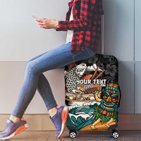 Personalized Japanese Koi Fish Ramen Luggage Cover Tiki Surfing Wagara Hibiscus Pattern - Wonder Print Shop